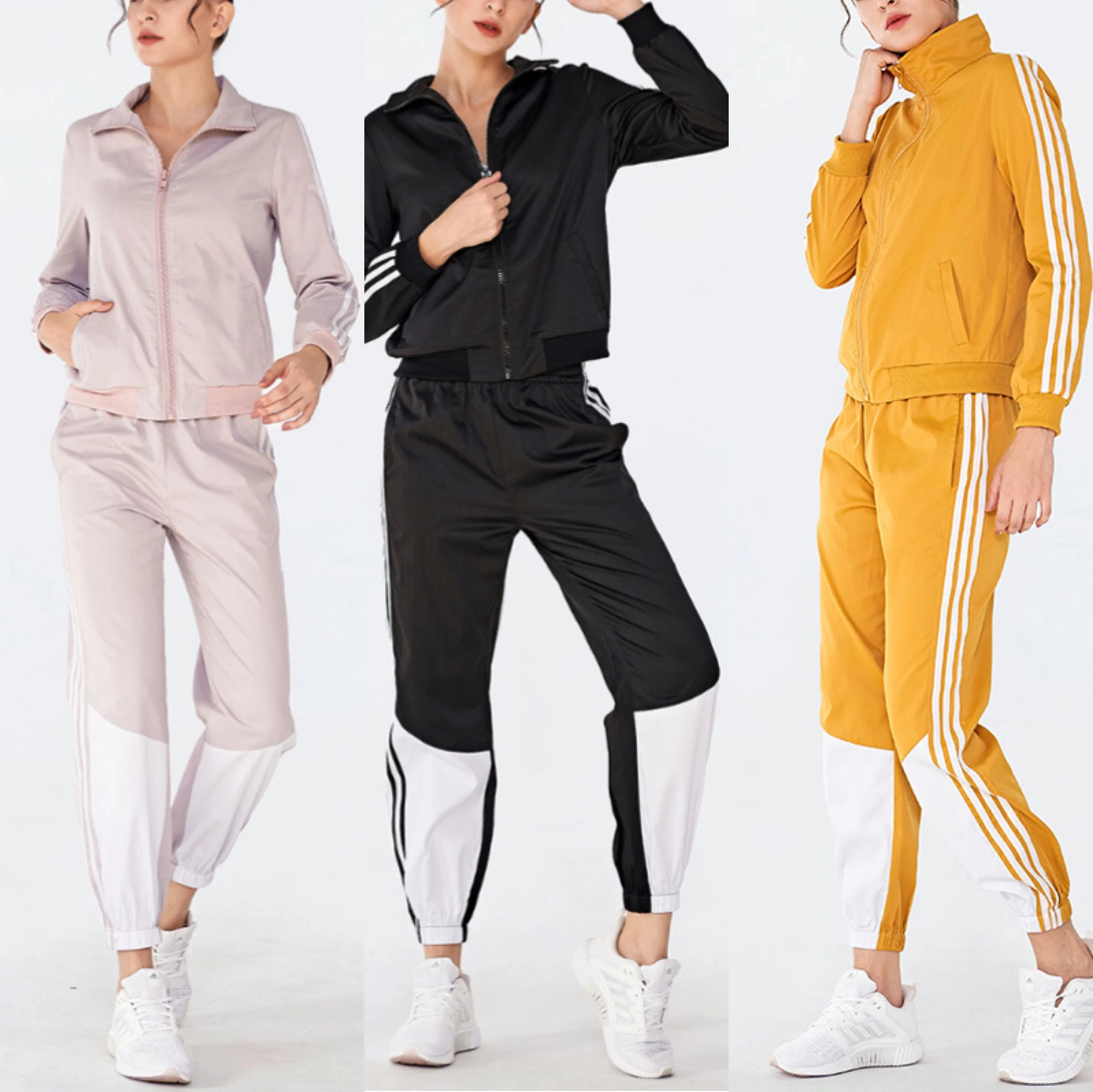 

BBSM7717 Winter new fashion casual women sportswear windproof fitness wear set striped yoga set