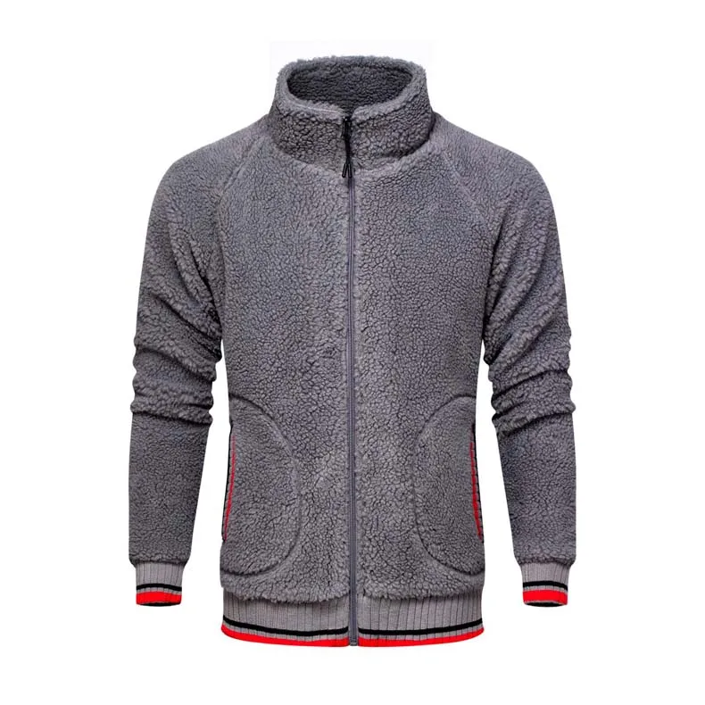 

Wholesale Solid Color High Collar Sherpa Fleece Winter Coat Men Zip Jacket with Pocket, Customized color
