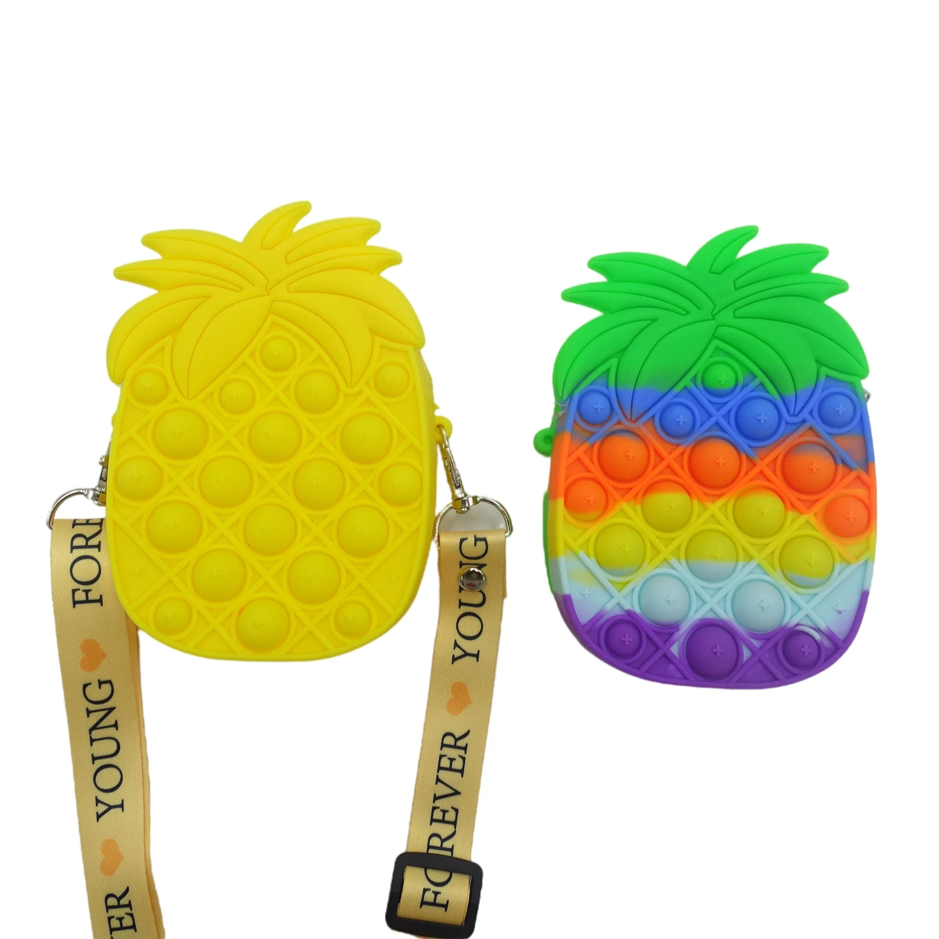 

New Arrive design zipper pineapple Silicone Soft Pop Fidget Purse bag For Girls