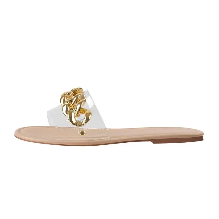 

Metal Chain Clear Baby Pink Flat Sandals Mules