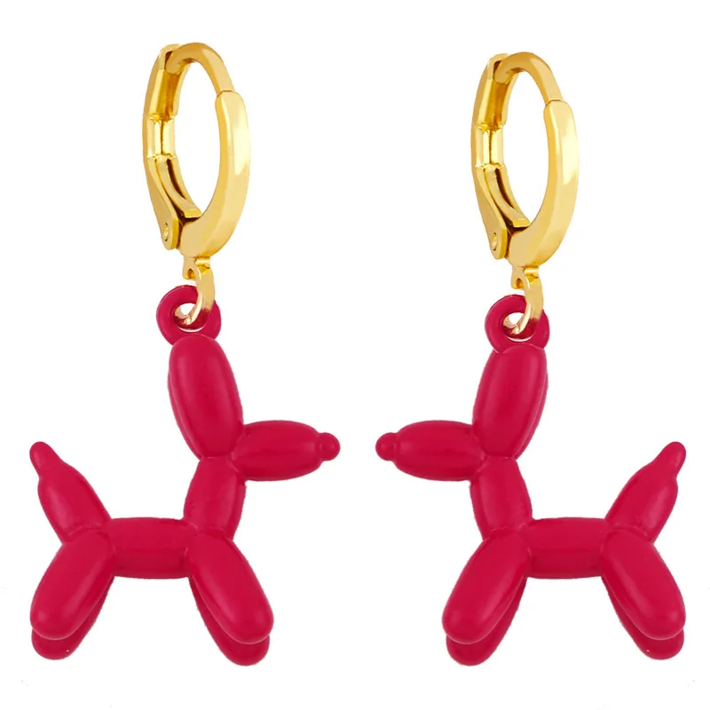 

Laodun 2021 Retro Geometric Sweet Pink Balloon Dog Women Jewelry Earrings Ins Style Net Red Fashion Huggie Earrings for Girl