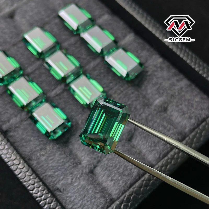 Wholesale Emerald Cut Green Loose Moissanite Stone VVS1 Clarity D Color Multiple Sizes Available
