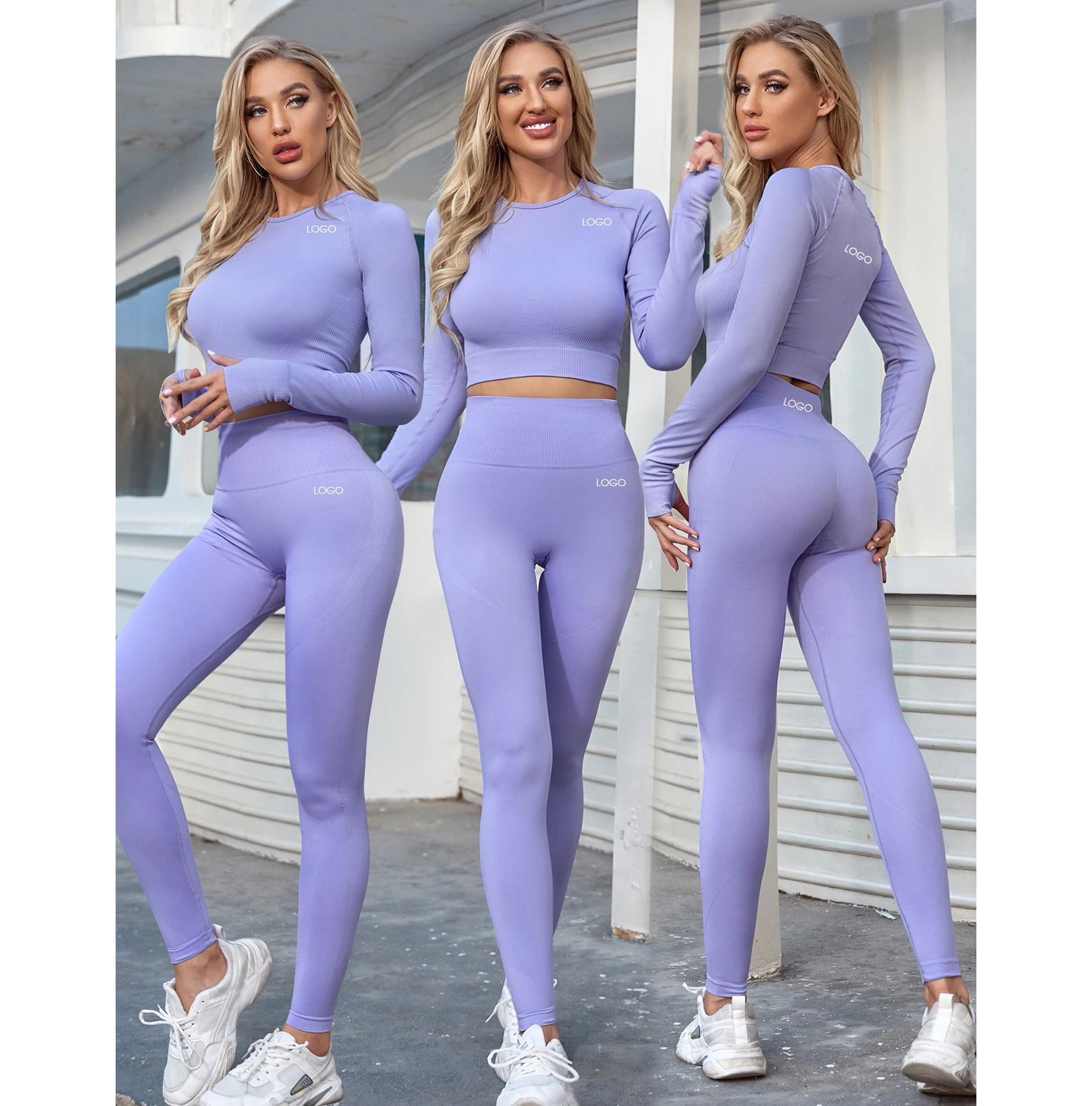 

Women Gym Fitness Clothes Sets Seamless Cropped Top And Yoga Leggings Sets Workout Jogging 2PC Wear Ladies, Picture show