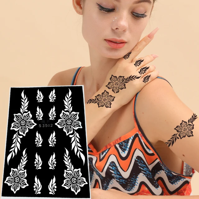 

Wholesale body art mehndi stickers products nail art screen henna tattoo template hollowing out henna stickers