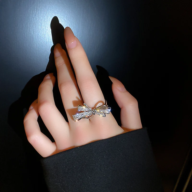

fashion trendy bowknot crystal ring jewelry adjustable