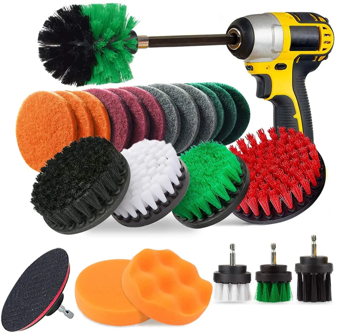 

22pcs Boat Accessories - Cleaning Supplies - Drill Brush Carpet Cleaner, Yellow