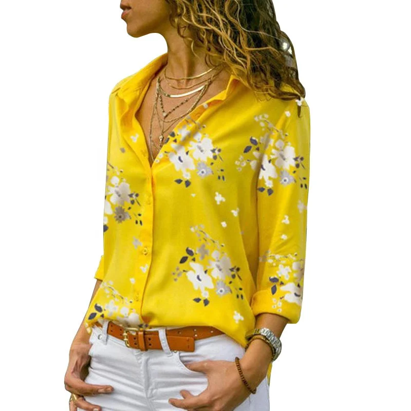 

Best Selling Unique Design Chiffon Shirt New Fashion Women Elegance Floral Slim Shirt Collar Long Sleeve Button Office Shirt2021