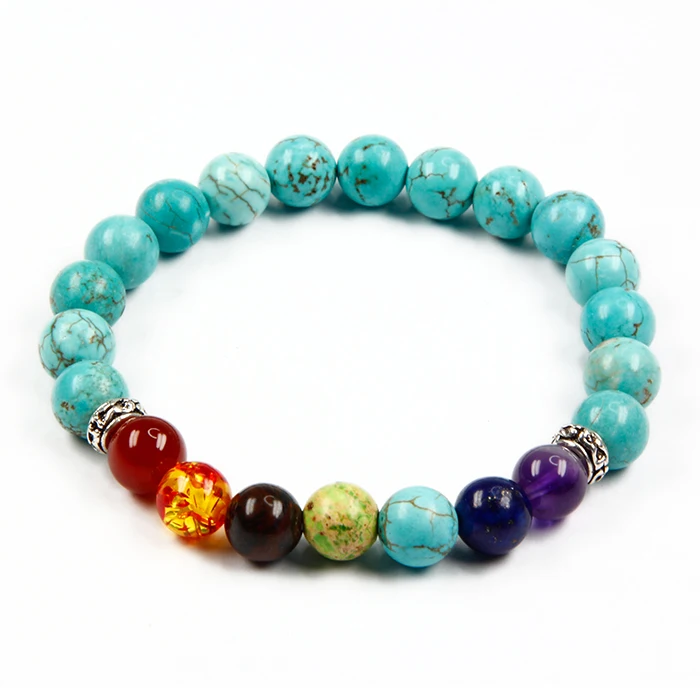 

7 Chakra Bracelet Yoga Anxiety Turquoise Energy Stone Beads Bracelet