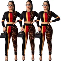

Leopard print patchwork print trouser suit sexy fashion long-sleeved casual pants two pieces FM-P8474