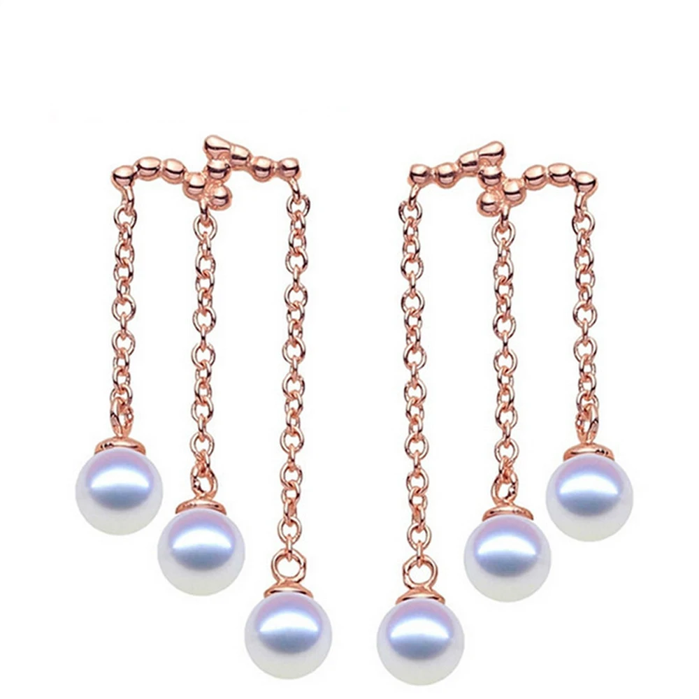 

Fashion Rose Gold Nails Pearl tassels Long Earrings
