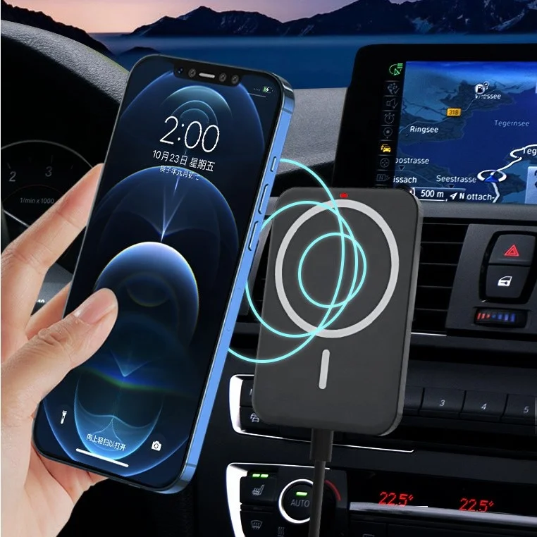 

portable magnetic kickstand magnetic autoclap holdar and wireless magnetic car wireless charger, Black/white