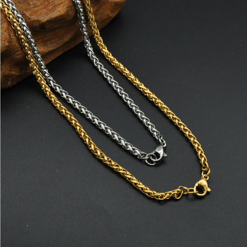 

New Stainless Steel Rope Link gold silver chain trend ladies necklace men's fashion hip hop single chain jewelry, Gold plated