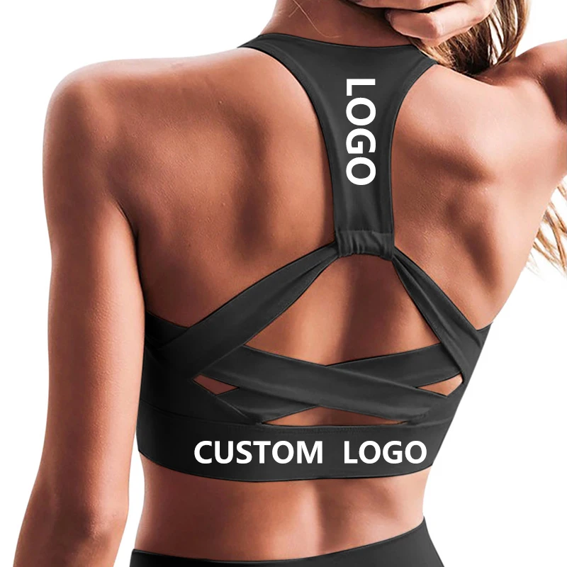 

Wholesale Custom Logo Women Racerback Wireless Woman Seamless Push Up Sports Bra, Black,white