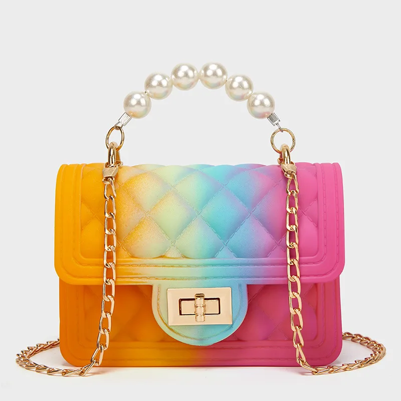 

New Trendy Fashion Women Luxury Guangdong Handbags Summer 2021 Pvc Children Colorful Small Kid Jelly Mini Purses And Handbags, 7 colors