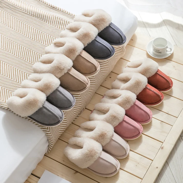 

Suede candy couple warm girls shoes winter thick wool home slippers wholesale