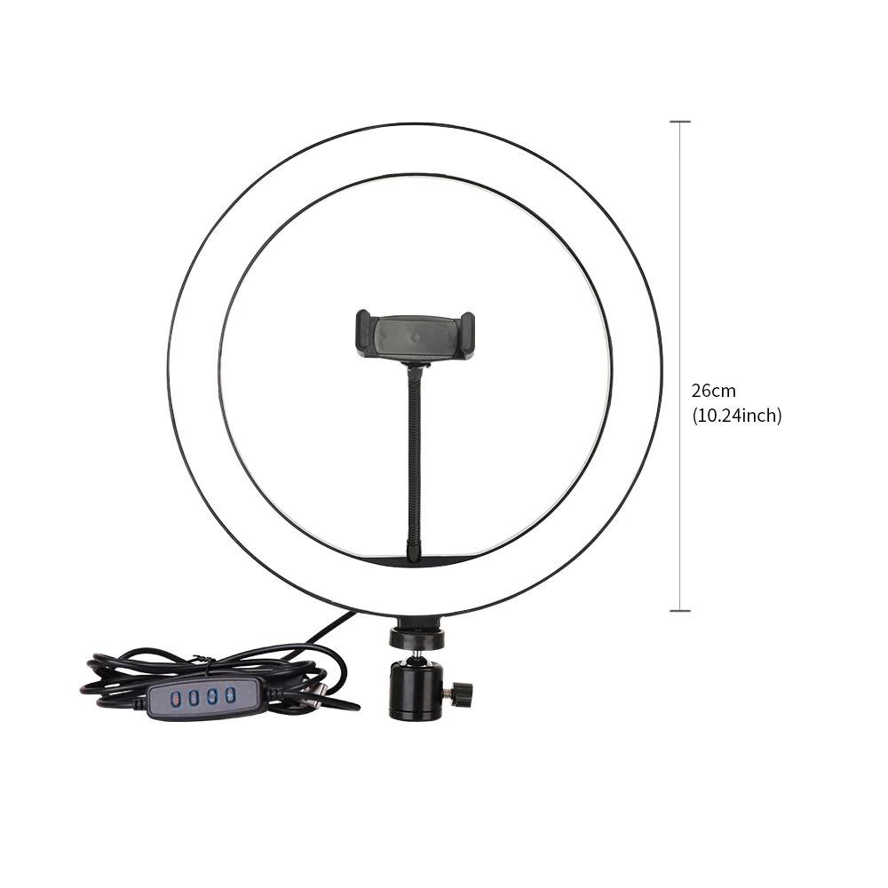 

10 In Ring Light Tripod With 3Colours Tripod 10" Selfie Ring Light With 210CM Long Tripod Stand For Video Live Light, Black