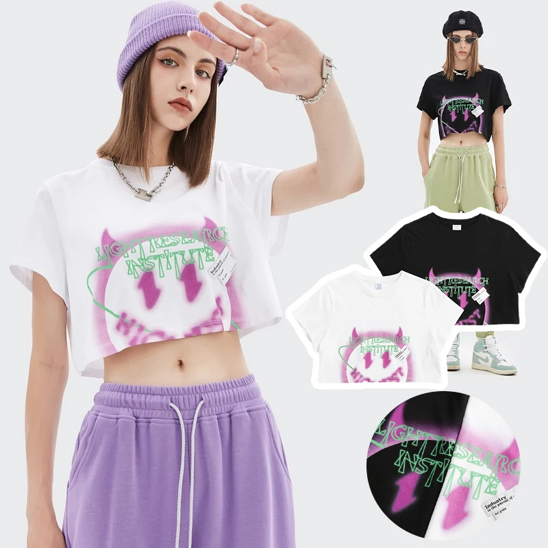 

100%cotton Crew Neck short graphic women crop top tshirt