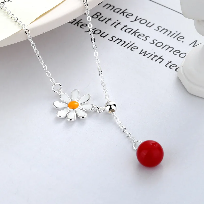 

New Trendy 925 Silver Necklace Daisy Flower Y-Shaped Necklace For Women, As the pocture