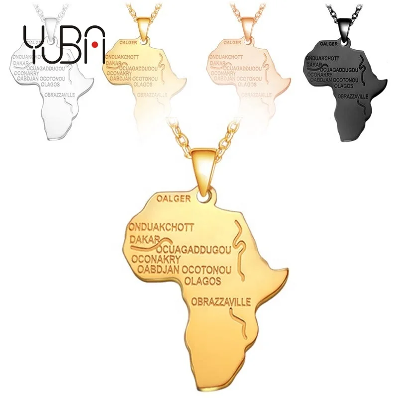 

New Arrival Fashion Hiphop Stainless Steel Letter Africa Map Jewelry Pendant Necklace For Menwholesale