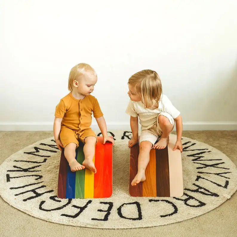 

XIHA High Quality Wooden Waldorf Balance Board Yoga Curvy Board Wooden Slides For Kids Wooden Spin Toy, Natural wood or colored