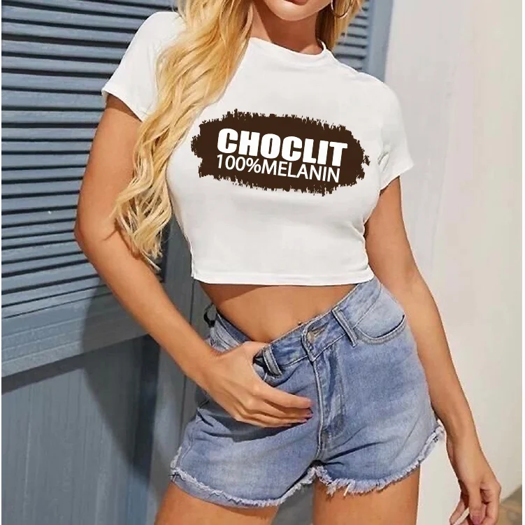

CHO-LIT summer graphic tees women short sleeve t shirt melanin harajuku Casual loose O-neck crop tops