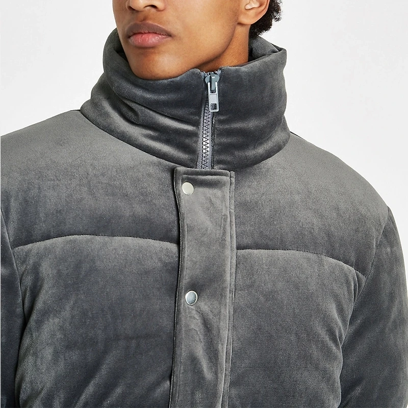 Mens Winter Puff Jacket Gray Velvet Clothing Wholesale Puffer Jacket ...