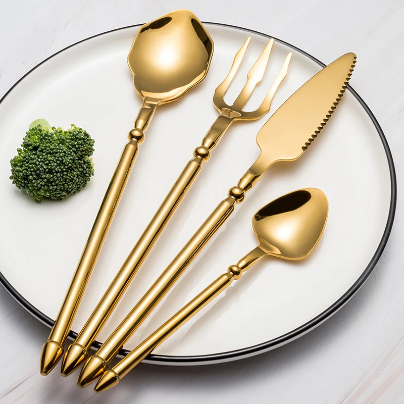 

Royal Wedding Luxury Gold Plated Cutlery Set Cubiertos Stainless Steel Cutlery Titanium Matte Golden Flatware Set, Colorful