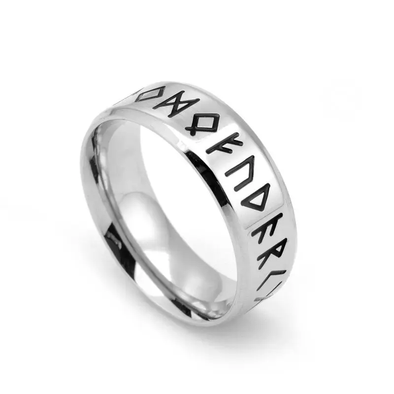 

Vintage Men Jewelry Stainless Steel Viking Numerals Ring Custom Rune Letter Signet