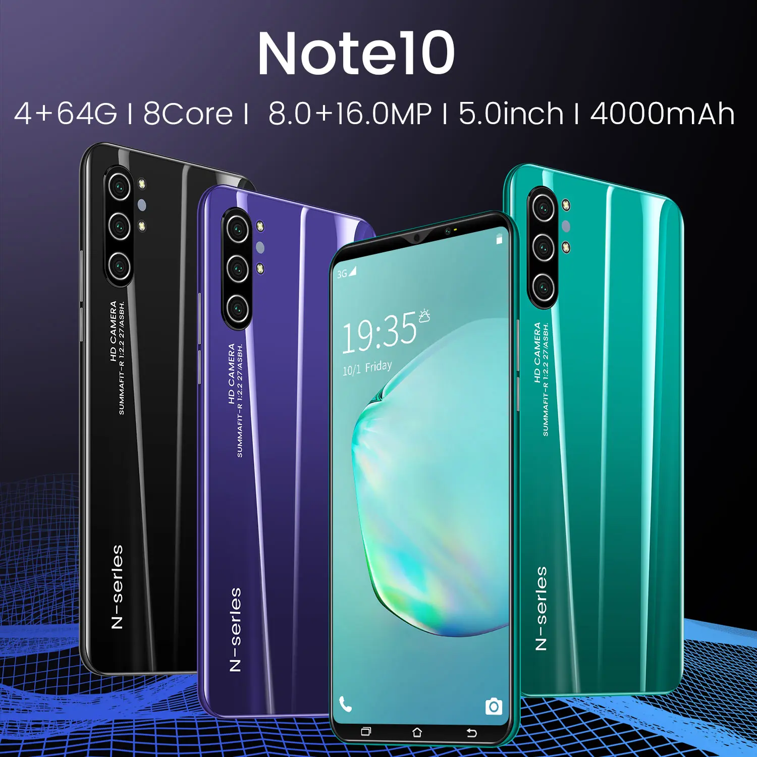 

High Quality Note10 Mobile Phones 4000mAh Big Battery 8+16MP HD Camera Smartphones 8 Core 4+64GB Large Memory Dual SIM Cellphone