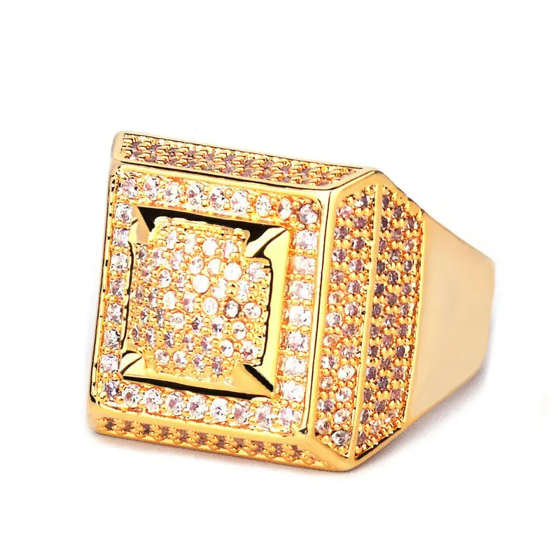 

Trend Hip Hop Charm Iced Out Popular Square Zircon Ring Bling Gold Silver color Brass Rings For Men Women jewelry Gold