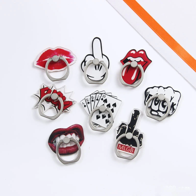 

Mobile Accessories Wholesale Grip Phone Ring Stand 3m Phone Holder Cartoon Lips Poker Middle Finger Design for Iphone 7 8 X S 11