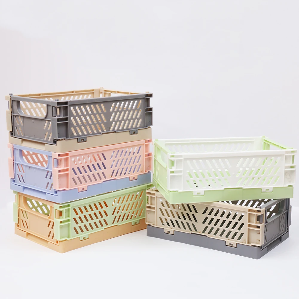 

Cheap Storage Crates Cosmetic Plastic Stackable Box Storage Rectangular Folding Fruit Basket, Customized color