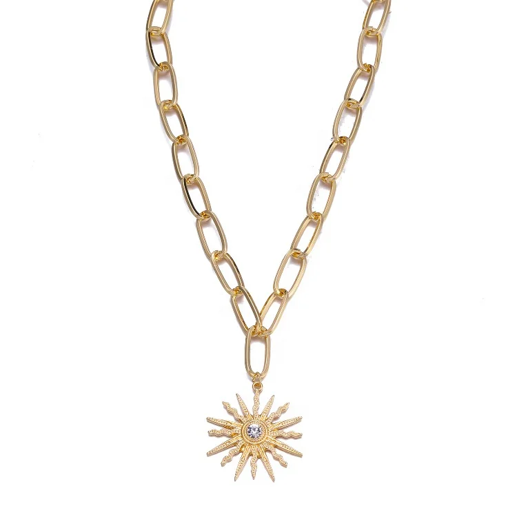 

Jewelry Personalized Sun Flower Pendant Long Gold Chain Necklace