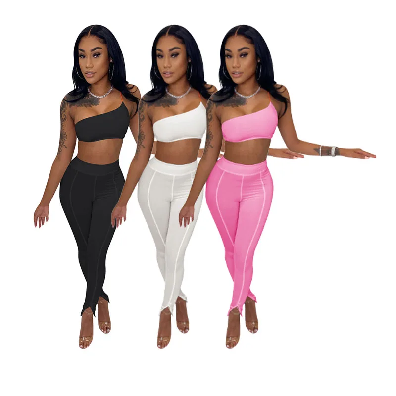 

2021 Wholesale Female Fitness & Yoga Wear Sling Wrapped Chest Fishtail Trousers Gym Sports Wear Set Women, 3 colors