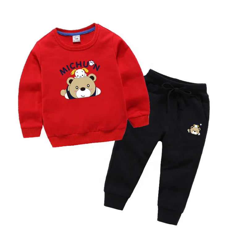 

Custom Child Suit Set Boy Cartoon Round Neck Cotton Long Sleeve Sweatshirt Pants Suit In Boy
