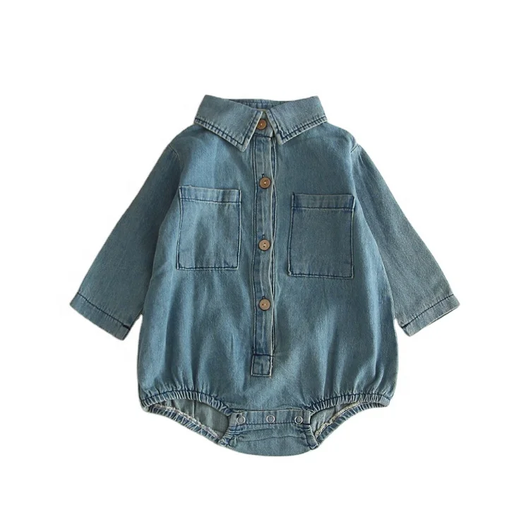 

Fancy soft denim one-piece autumn spring clothes for infant girls boys baby fashion long-sleeved rompers new arrivals, Denim blue