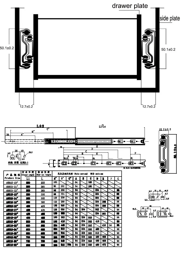 SGS Tested Sliding Rail Ball Bearing Heavy Duty Telescopic Drawer Slide