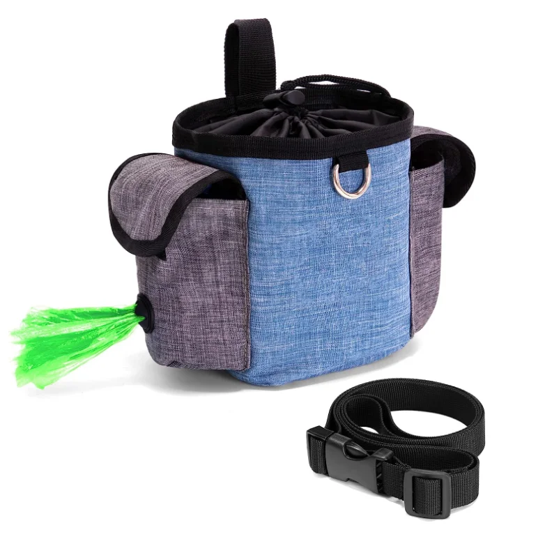 

New Built-in Poop Bag Dispenser And Folding Bowl Dog Treat Training Pouch with Waistband For Pet Training Walking And Hiking