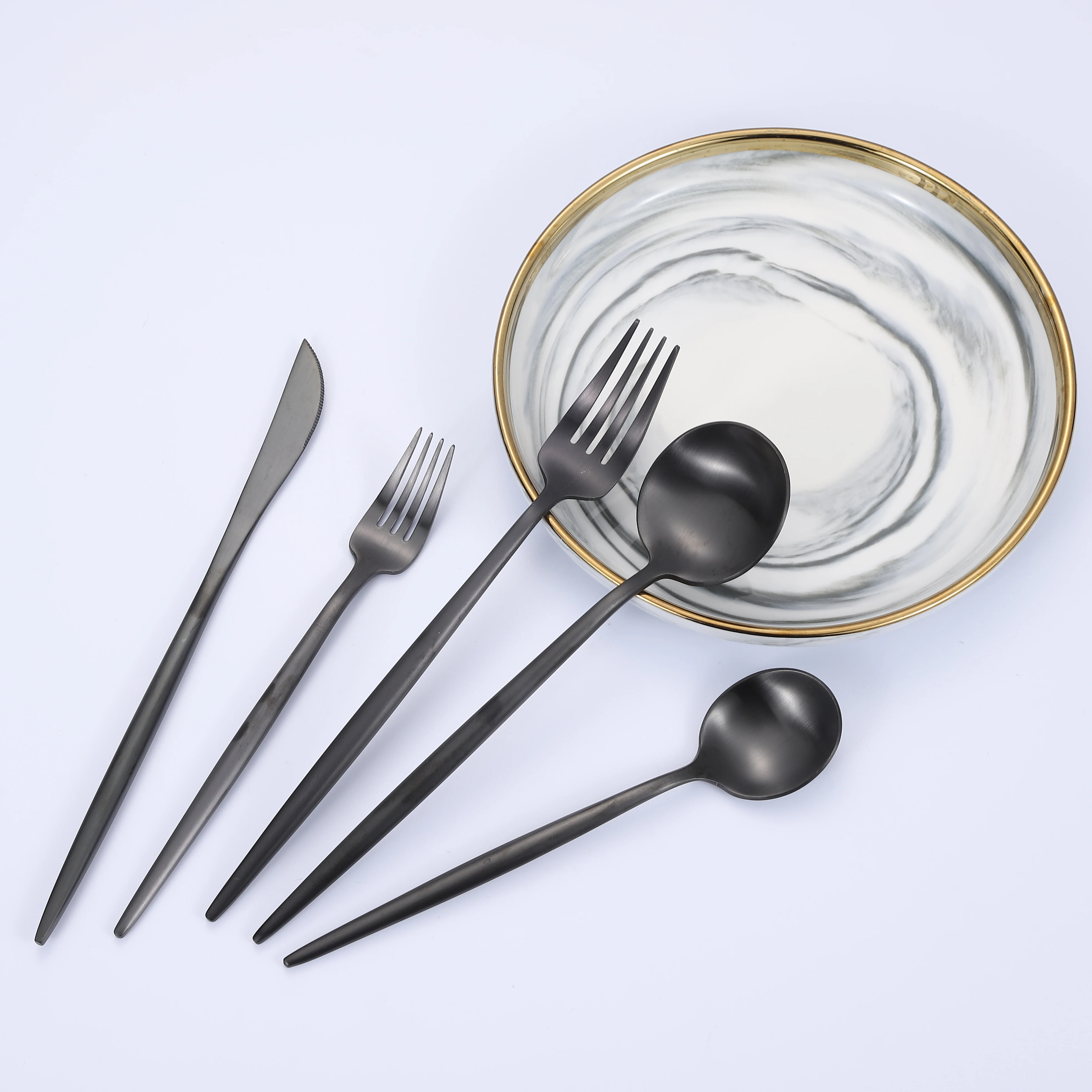 

elegant matte 18/0 5 piece gold cutlery set stainless steel /tableware/flatware PVD coating stainless steel spoon/knife/fork