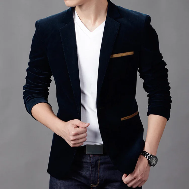 Men's Fashion Brand Blazer Casual Suit Jacket Solid Male Mens Blazers
