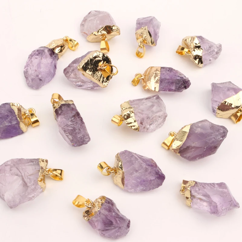 

Wholesale Natural Crystal Pendant Amethyst Necklace With Metal Trim