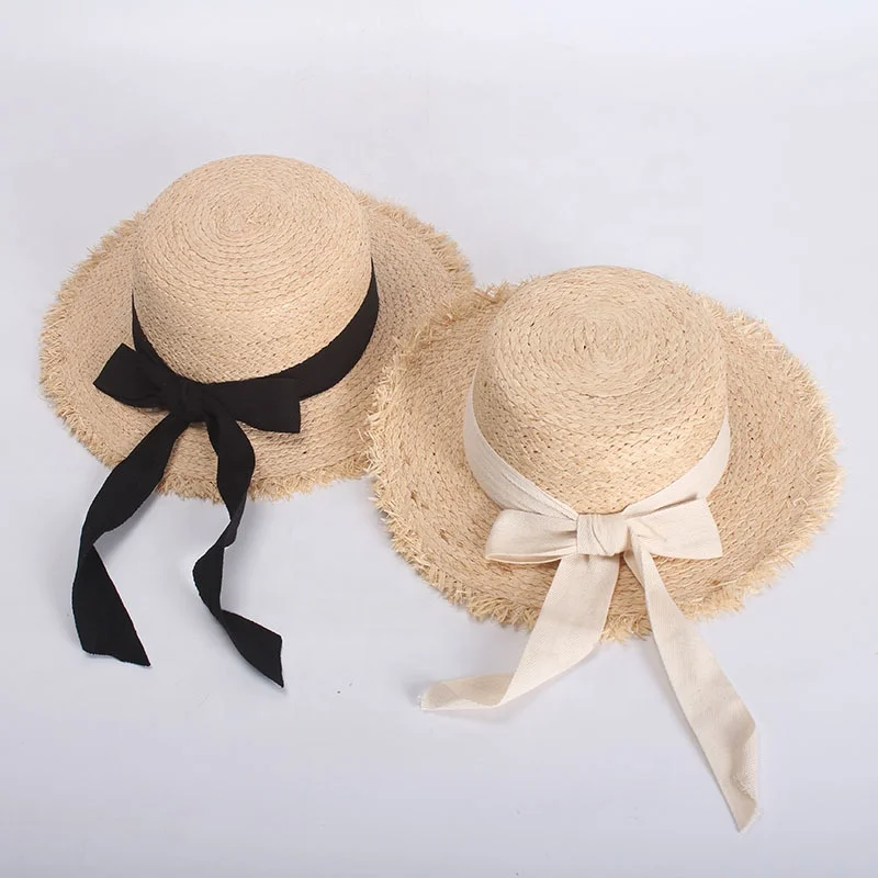 Female Young Women Sun Shade Summer Natural Raffia Straw Boater Hat