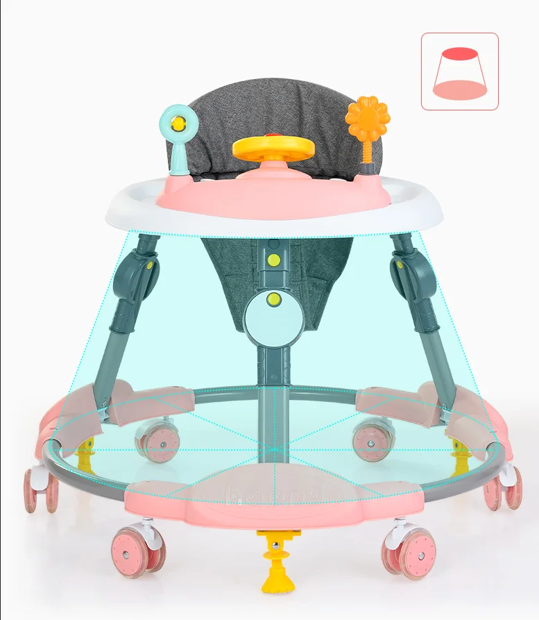 

fashionable easy to fold high quality walker for baby cute toy infant walker universal wheel bicam, Pink