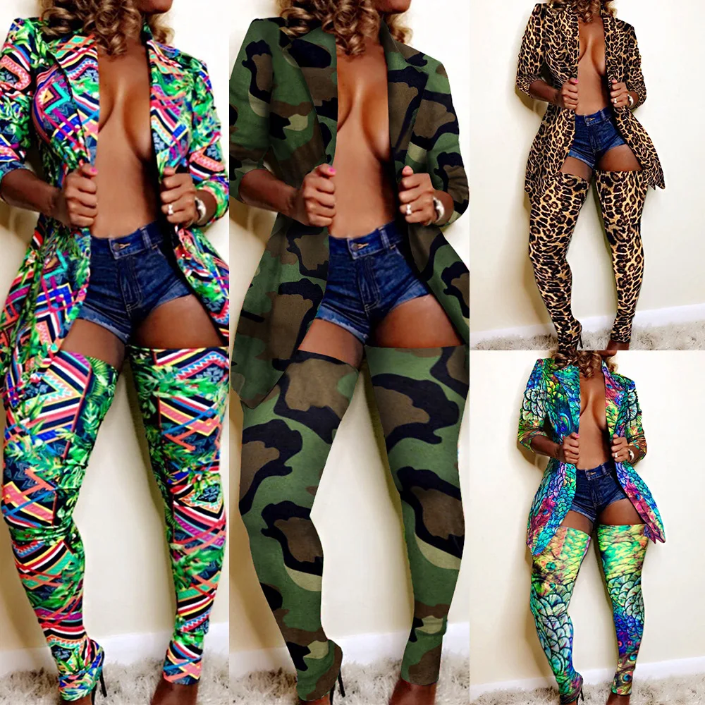 

Women Two Piece Set Clothing Pants And Blazers Women Cloaks Coats Jackets Camoflage Women Sets Clothing 2 Piece