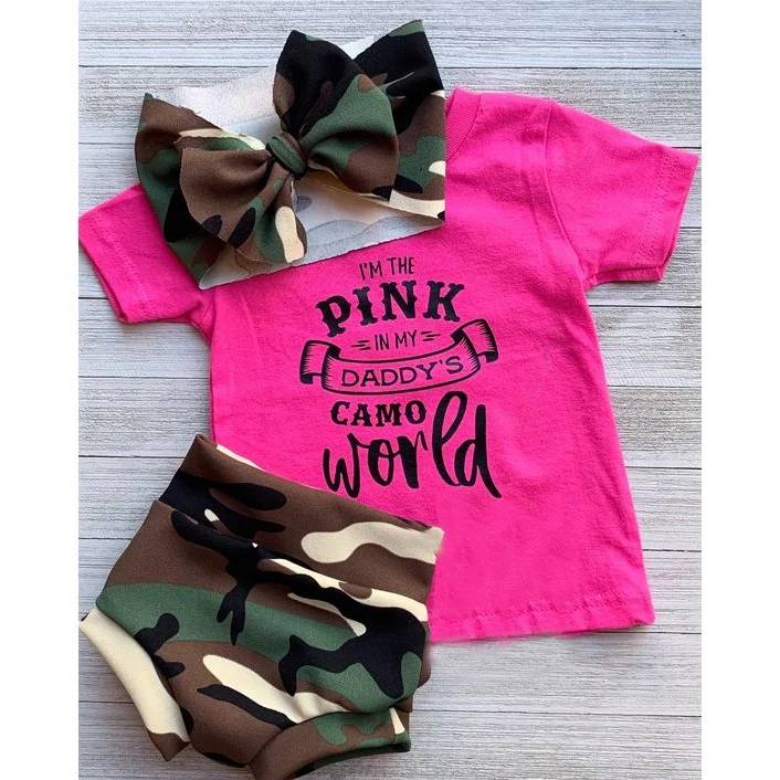 

2020 Baby girls yiwu yawoo garments factory hotpink short sleeve shirt bummie design fashion summer kids boutique outfits sets