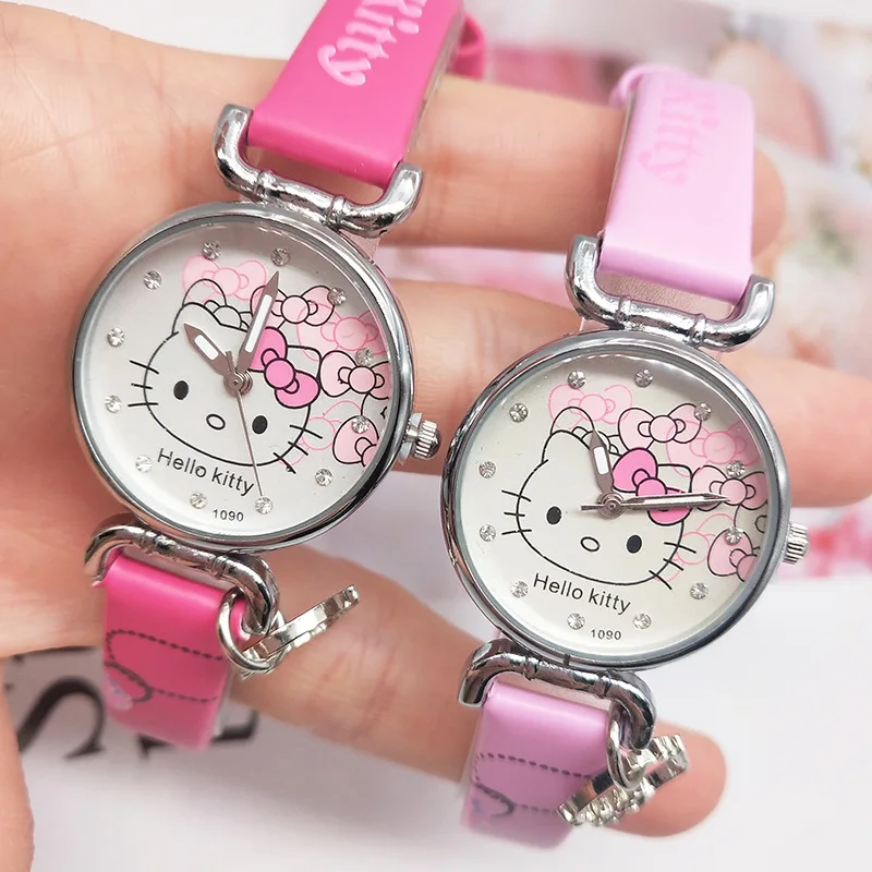 

hello kitty Children Watch Fashion cute kt cat girl cartoon children watch waterproof Leather belt children quartz watch