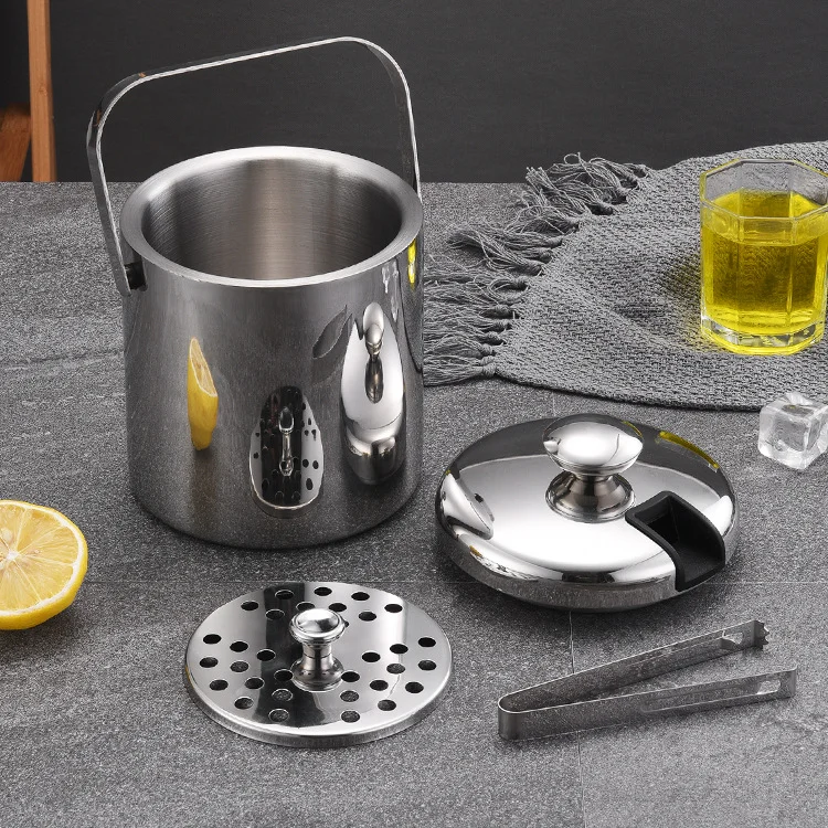 

1.3L Wine Chiller Insulated stainless steel beer cooler ice bucket with lid, Silver