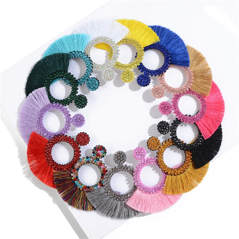 

wholesale green tassel hoop earrings women new tassel earrings jewelry Bohemian Female Drop Dangle Stud Tassel Earrings, Picture