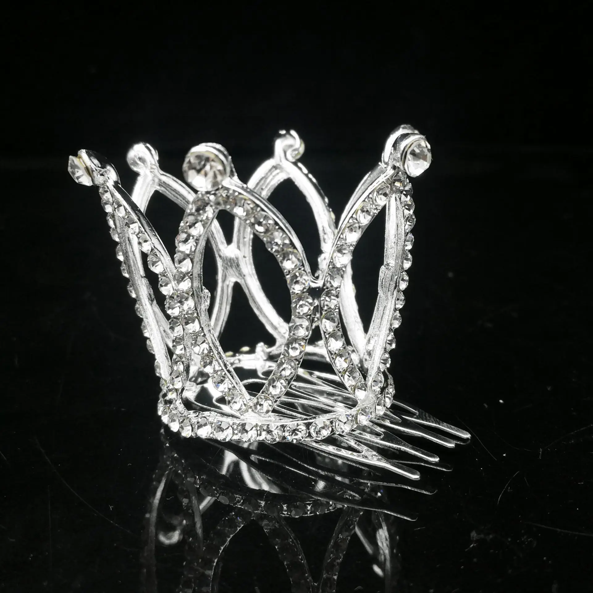 

New Design headwear diamond-encrusted hairpin hair comb princess crown hairpin tiara girl birthday party princess crown, Silver plating
