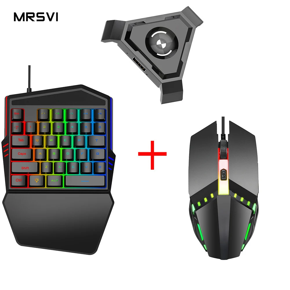 

Wholesale ergonomic keyboard Wired 35 Keys backlight one hand gaming keyboard and mouse combo